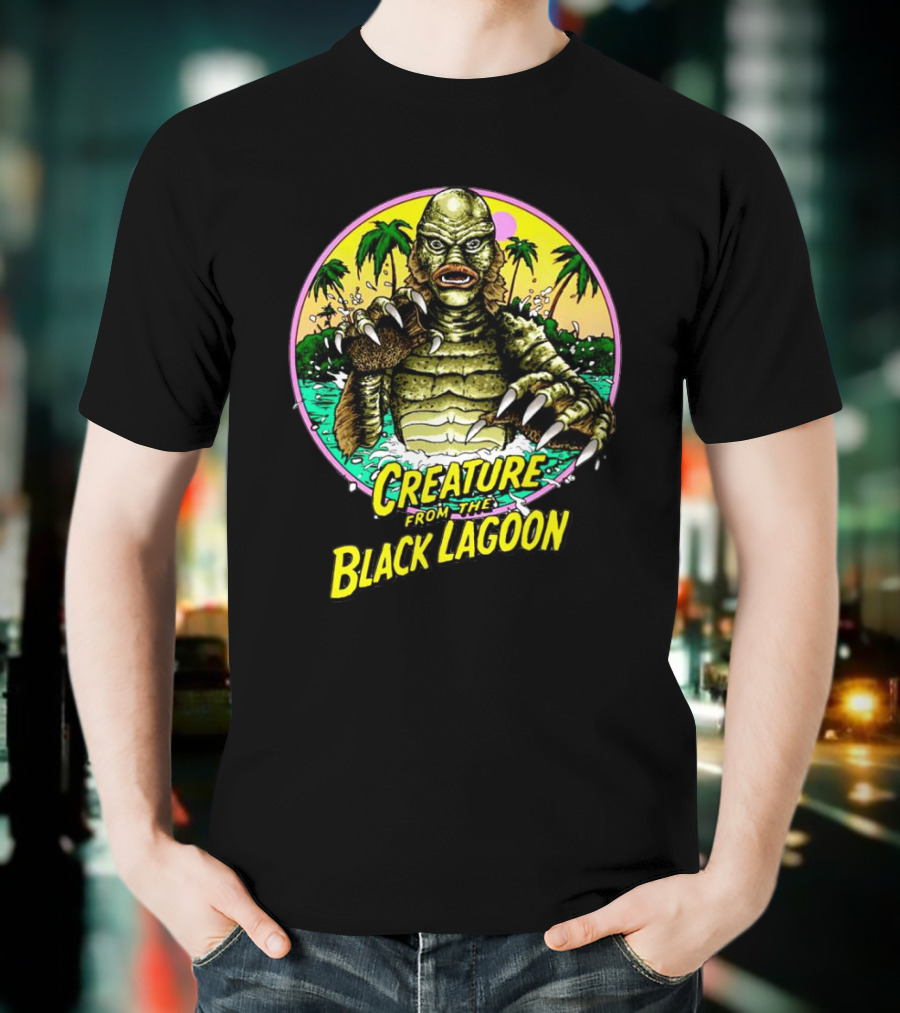 Creature From The Black Lagoon Retro Monster Beach Scene T-Shirt