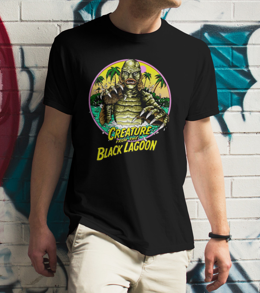 Creature From The Black Lagoon Retro Monster Beach Scene T-Shirt