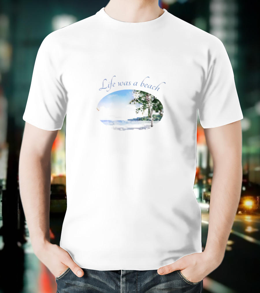 Life Was A Beach Ocean Night Palm Tree Scene T-Shirt