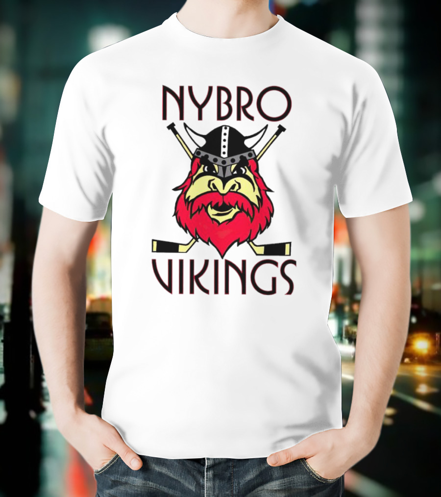 Nybro Vikings Hockey Red Viking Head With Crossed Hockey Sticks T-Shirt