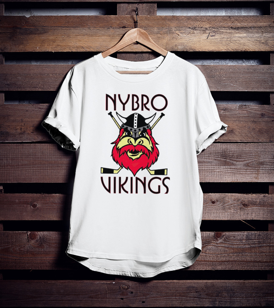 Nybro Vikings Hockey Red Viking Head With Crossed Hockey Sticks T-Shirt