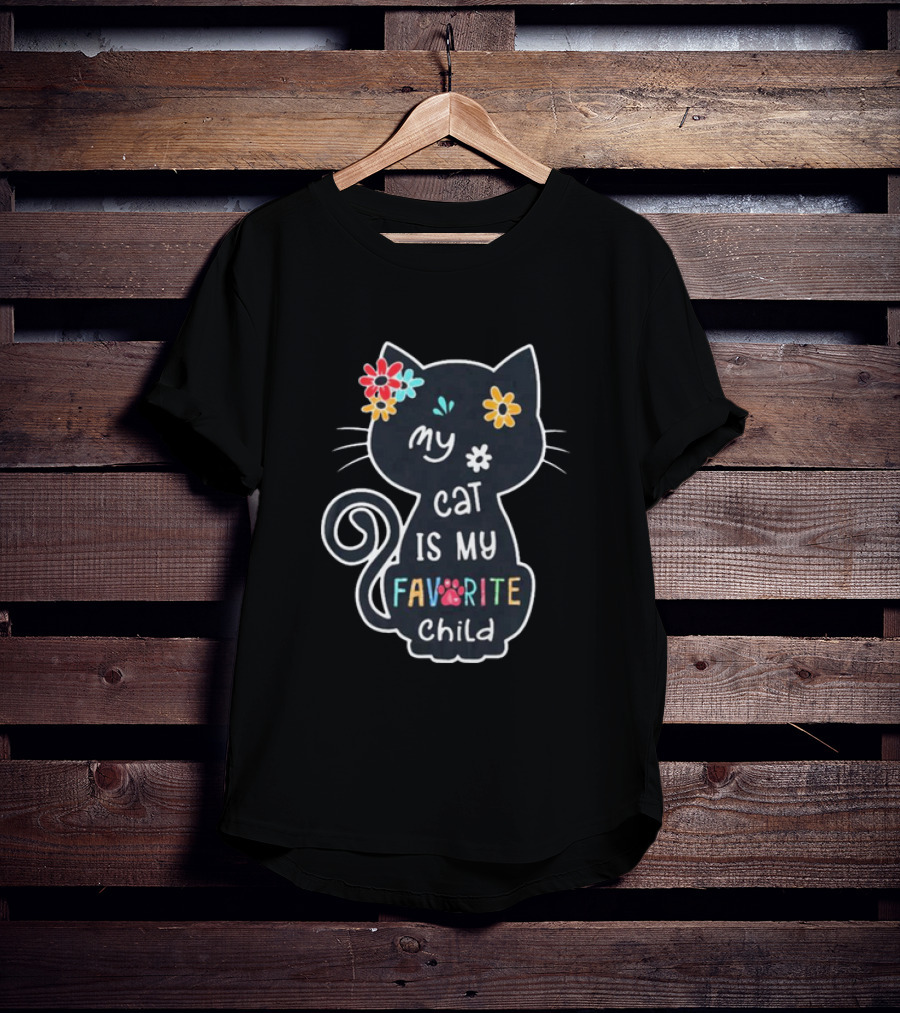 My Cat Is My Favorite Child Floral Paw Prints T-Shirt