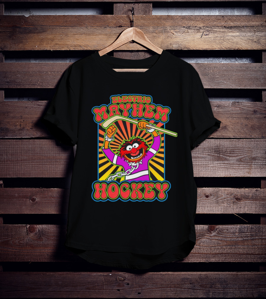 Electric Mayhem Hockey Muppets Animal With Hockey Stick T-Shirt