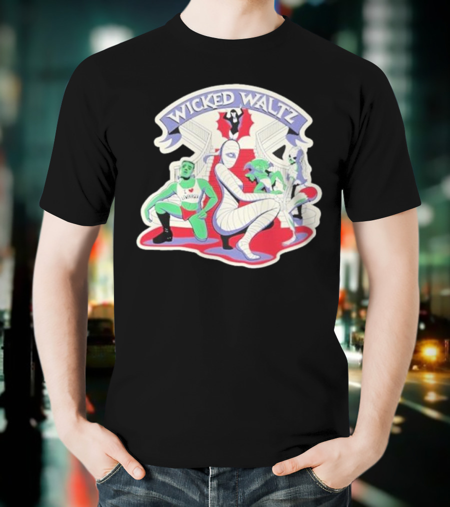 Wicked Waltz Monsters Dracula Frankenstein Mummy Bride T-Shirt