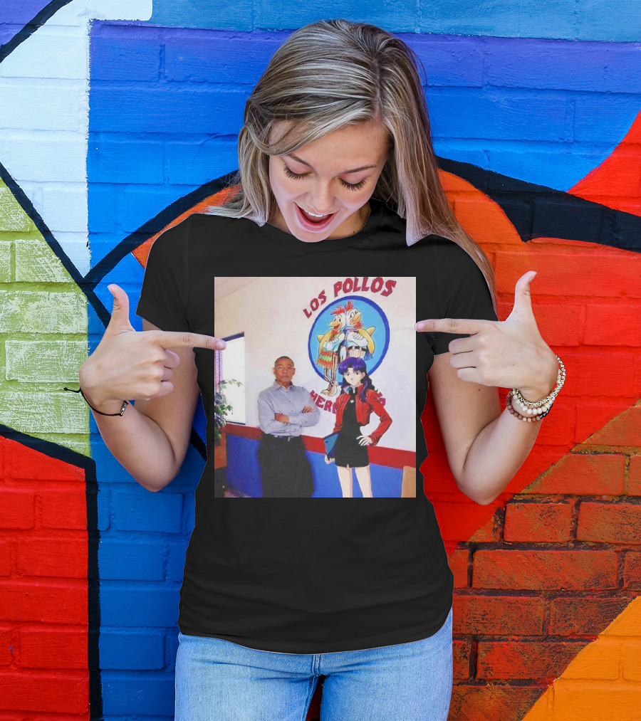 Breaking Bad Los Pollos Hermanos Gus And Evangelion Misato Crossover T-Shirt