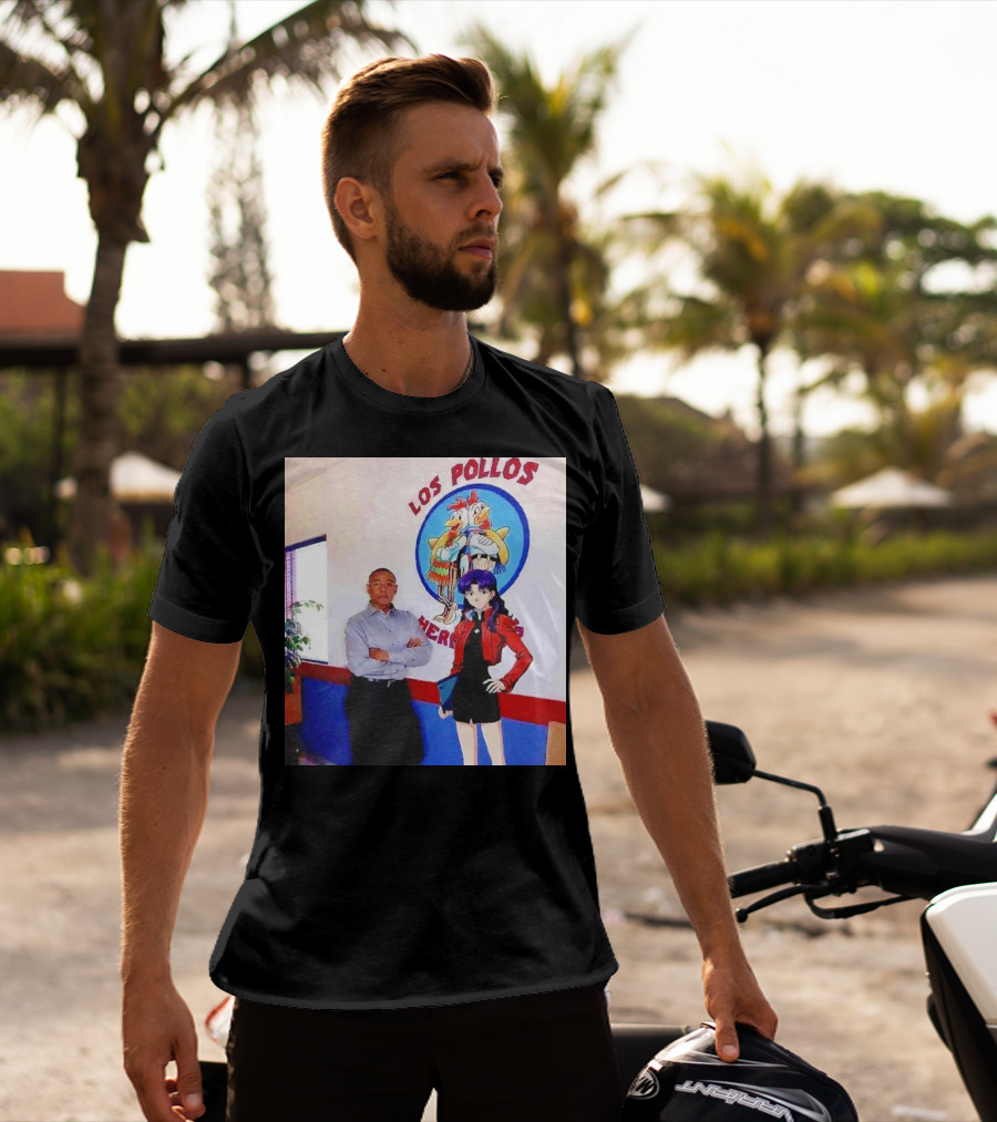 Breaking Bad Los Pollos Hermanos Gus And Evangelion Misato Crossover T-Shirt