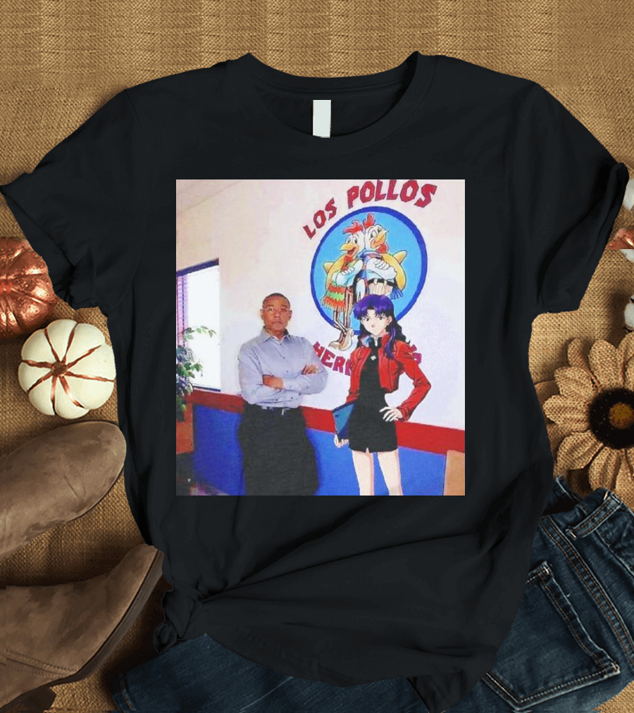 Breaking Bad Los Pollos Hermanos Gus And Evangelion Misato Crossover T-Shirt