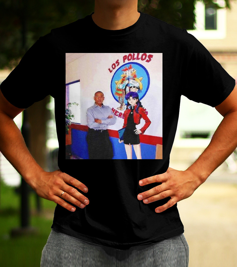 Breaking Bad Los Pollos Hermanos Gus And Evangelion Misato Crossover T-Shirt