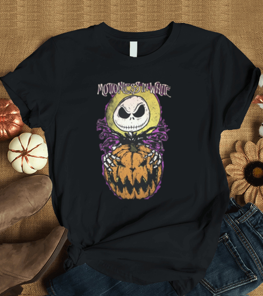 Motionless In White Halloween Skeleton Holding Pumpkin T-Shirt
