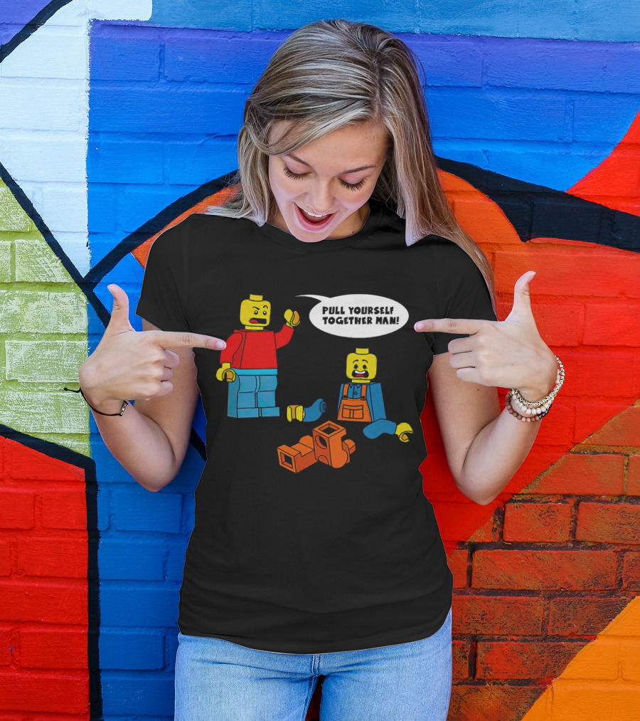 LEGO Figures Pull Yourself Together Man Speech Bubble Playful Scene T-Shirt