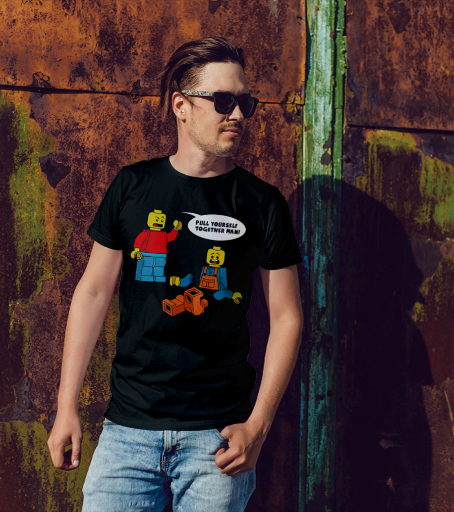LEGO Figures Pull Yourself Together Man Speech Bubble Playful Scene T-Shirt