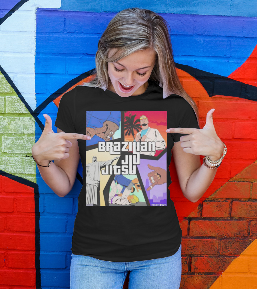Brazilian Jiu Jitsu Because Jitsu Palms And Rio Comic Style Collage T-Shirt