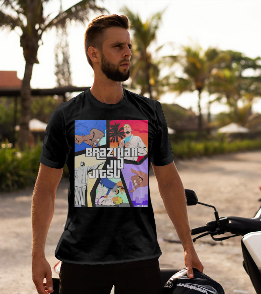 Brazilian Jiu Jitsu Because Jitsu Palms And Rio Comic Style Collage T-Shirt