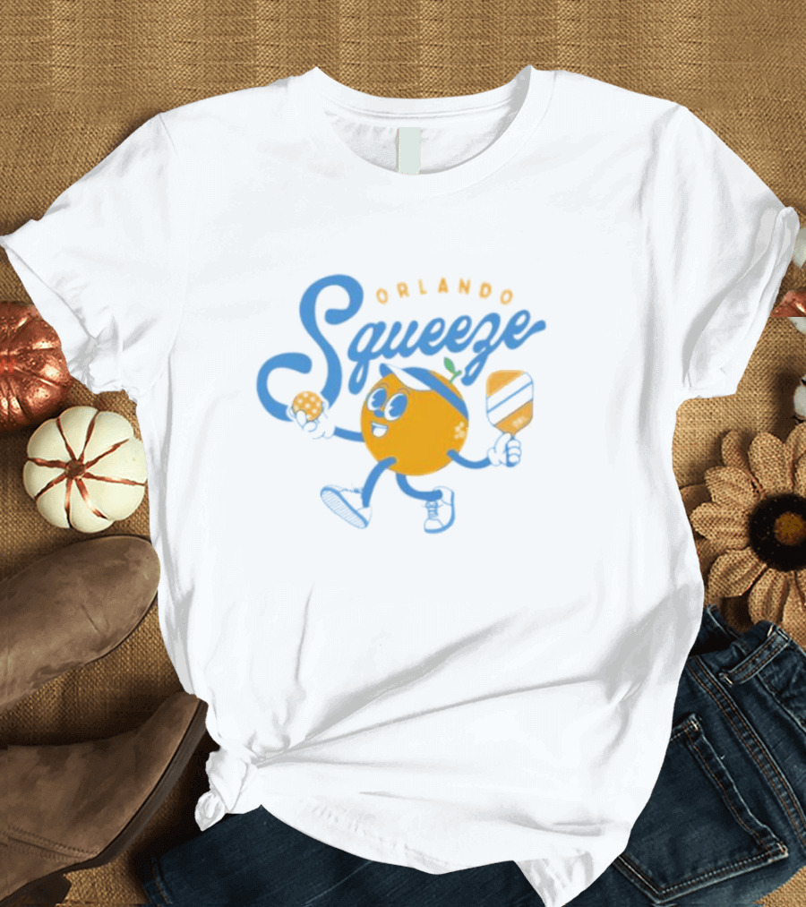 Orlando Squeeze Happy Orange Character With Paddle And Ball T-Shirt