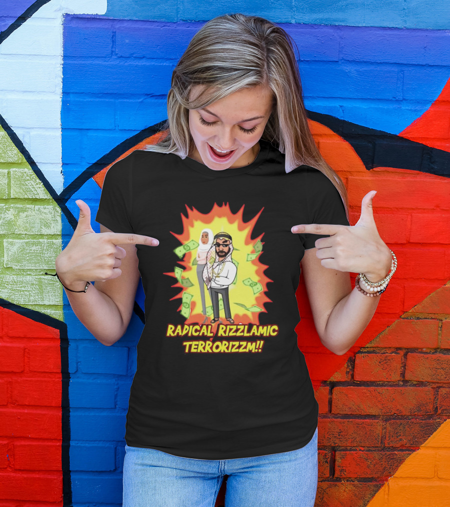 Radical Rizzlamic Terrorizzm Cartoon Characters Surrounded By Money Explosion T-Shirt