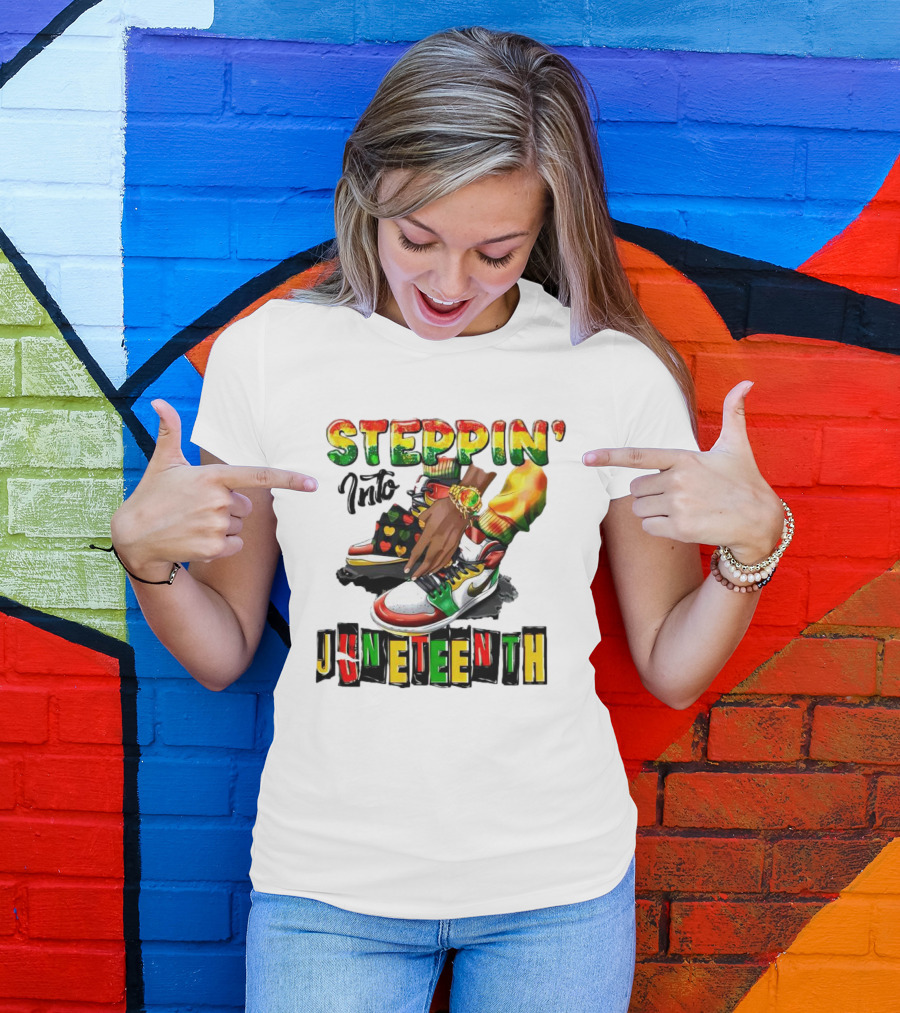 Steppin Into Juneteenth Colorful Sneakers And Hands With Bracelet T-Shirt