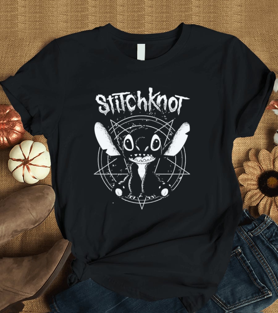 Stitch Stitchknot Grunge Style Alien Character With Geometric Background T-Shirt
