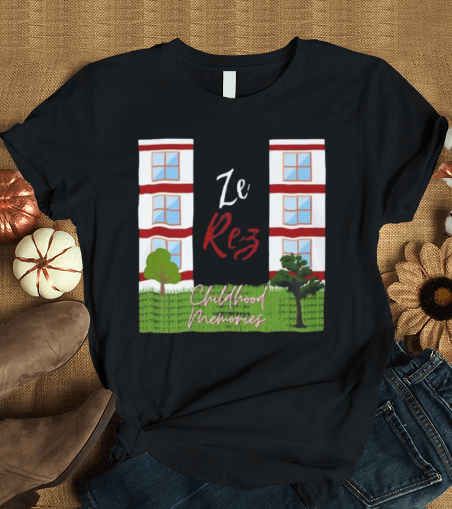 Ze Rez Childhood Memories Red And White Buildings With Trees T-Shirt