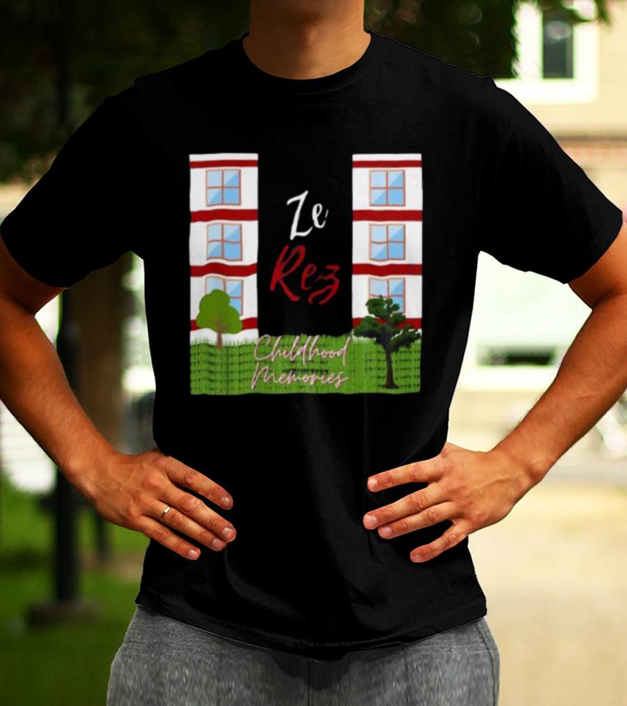 Ze Rez Childhood Memories Red And White Buildings With Trees T-Shirt