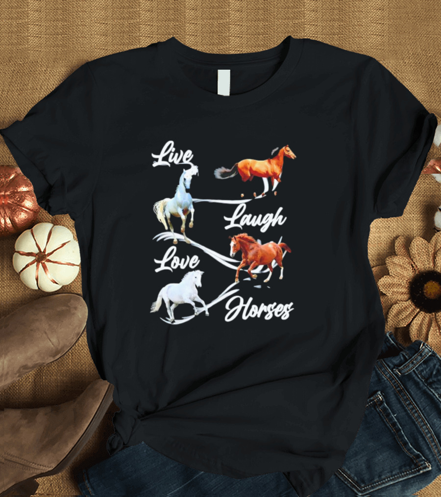Live Laugh Love Horses Jumping Energetic Colors T-Shirt