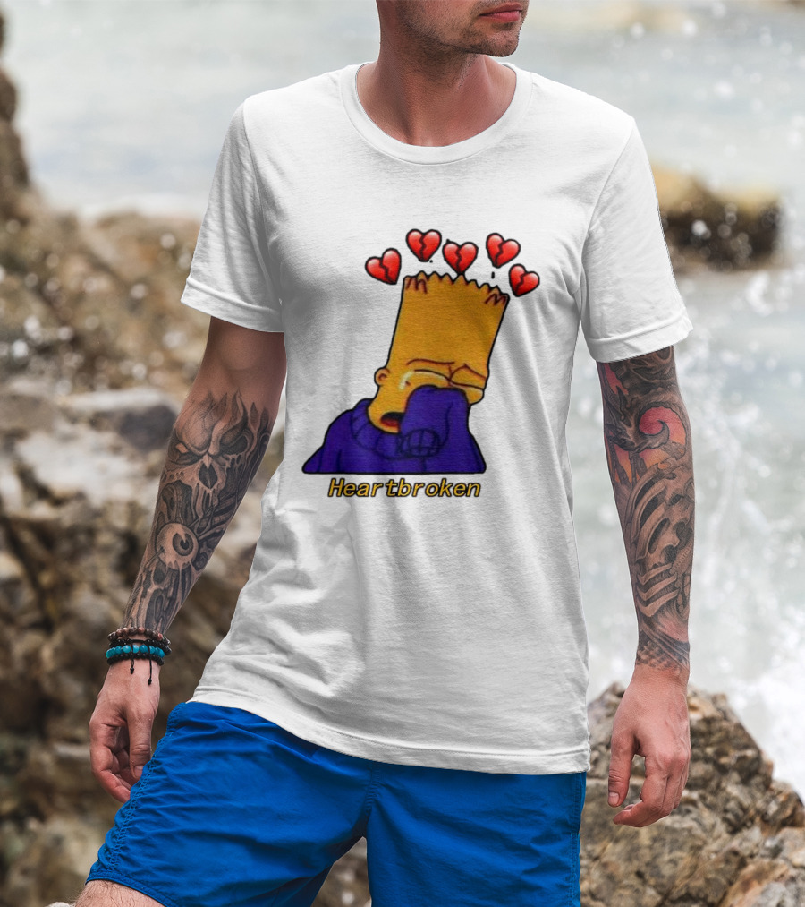 Bart Simpson Heartbroken Crying With Broken Hearts T-Shirt