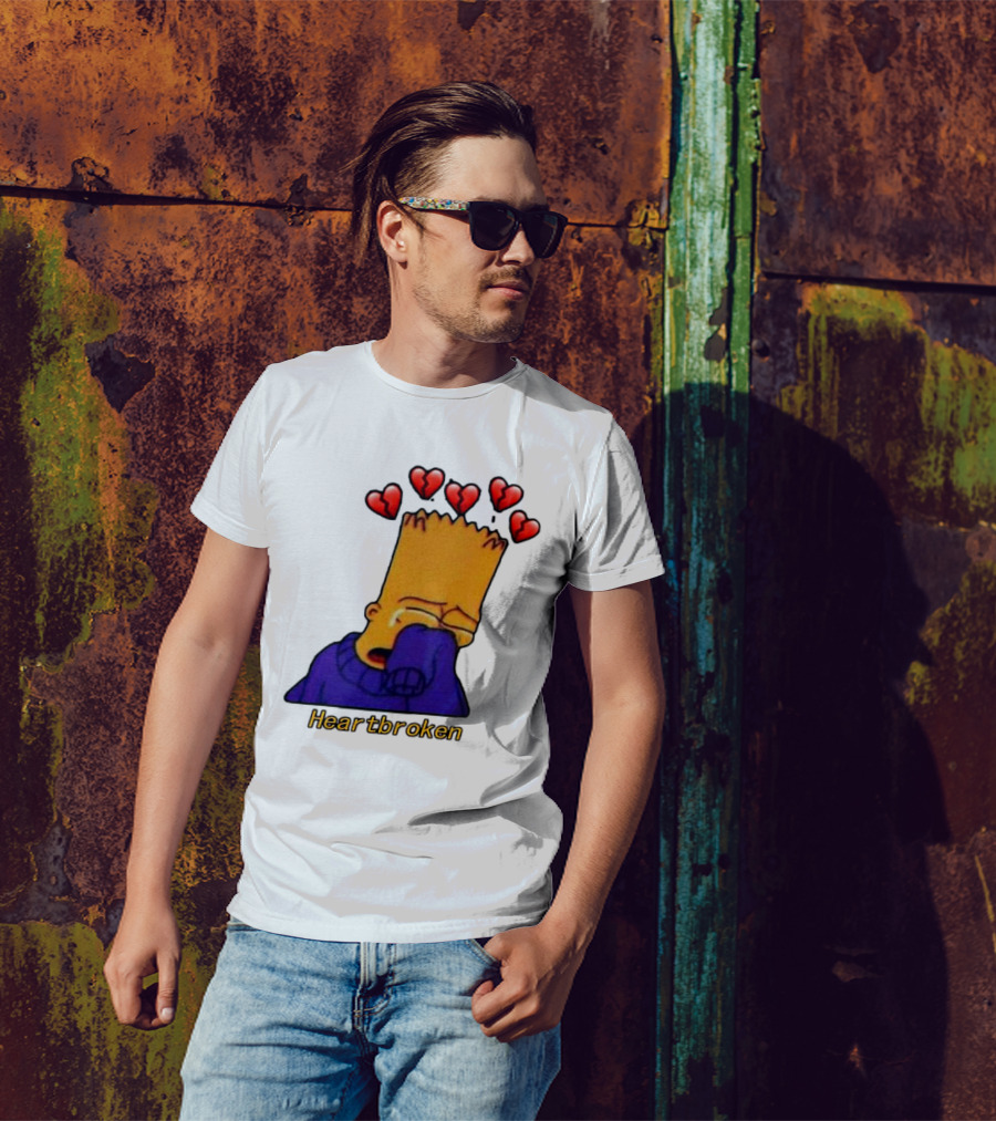 Bart Simpson Heartbroken Crying With Broken Hearts T-Shirt