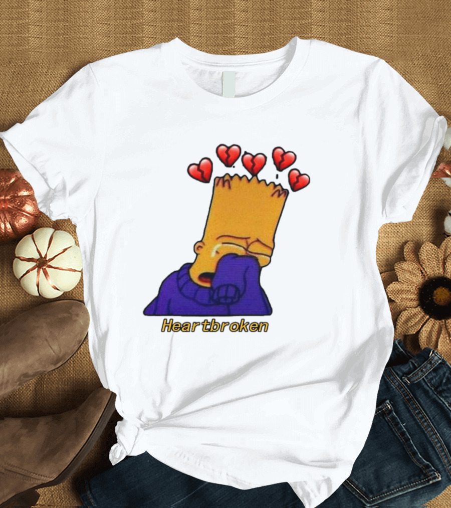 Bart Simpson Heartbroken Crying With Broken Hearts T-Shirt