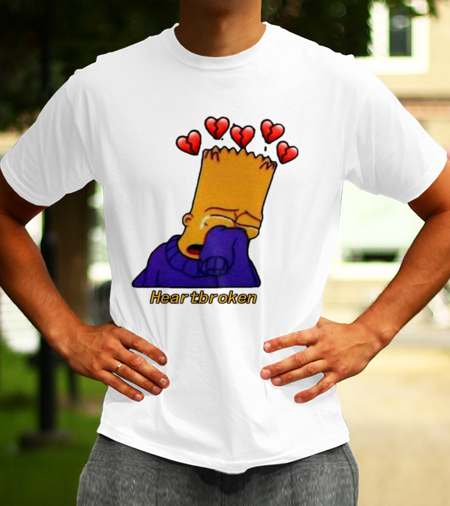 Bart Simpson Heartbroken Crying With Broken Hearts T-Shirt