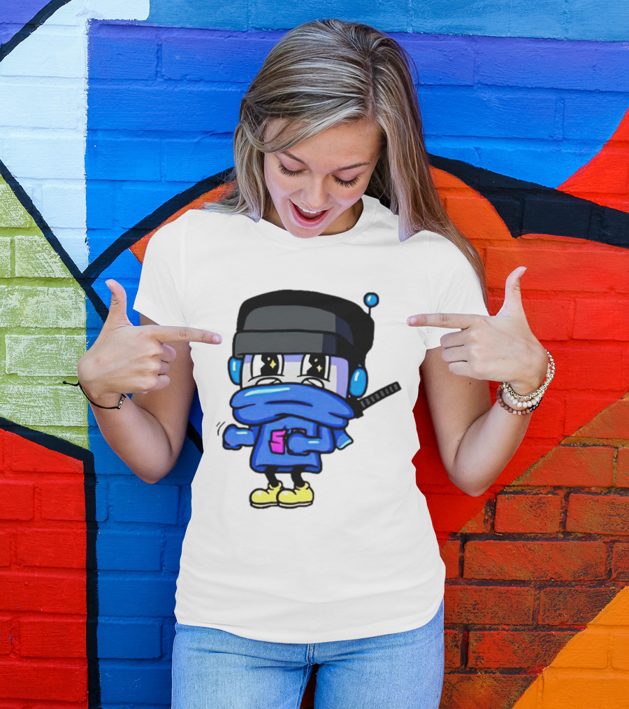 Ctop Simple Chris Cartoon Character With Headphones And Blue Scarf T-Shirt