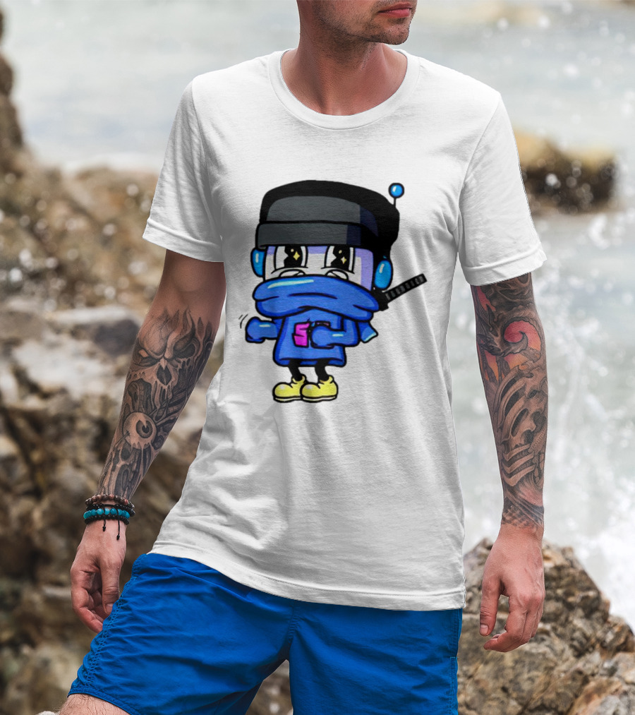 Ctop Simple Chris Cartoon Character With Headphones And Blue Scarf T-Shirt