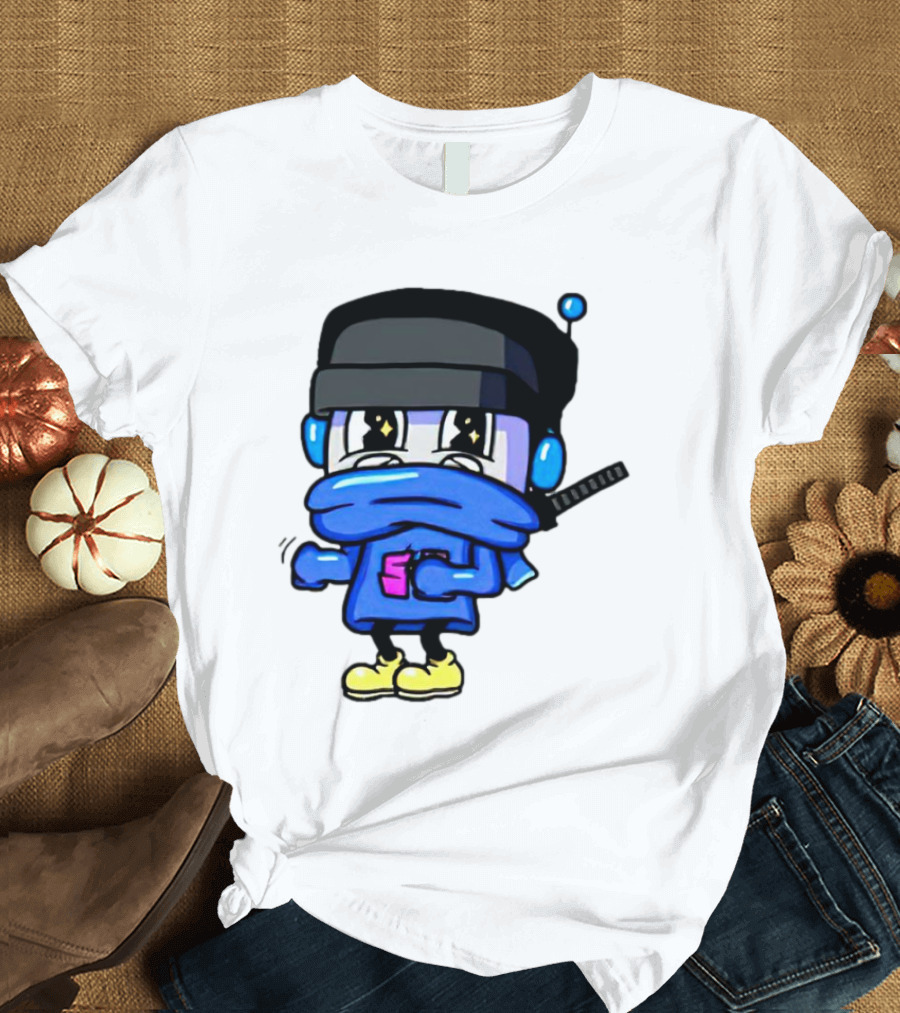 Ctop Simple Chris Cartoon Character With Headphones And Blue Scarf T-Shirt