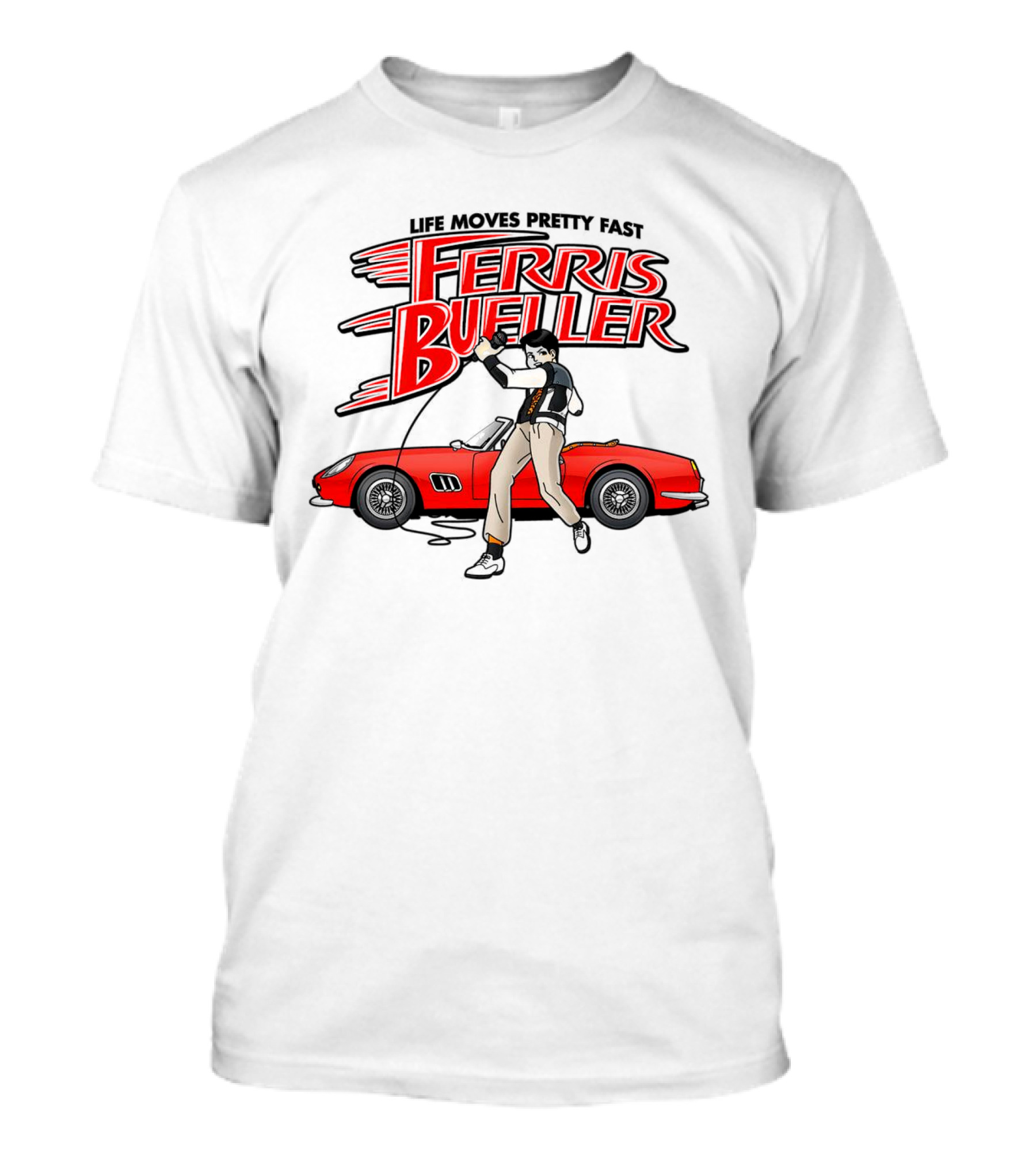Life Moves Pretty Fast Ferris Bueller Racer Red Car T-Shirt