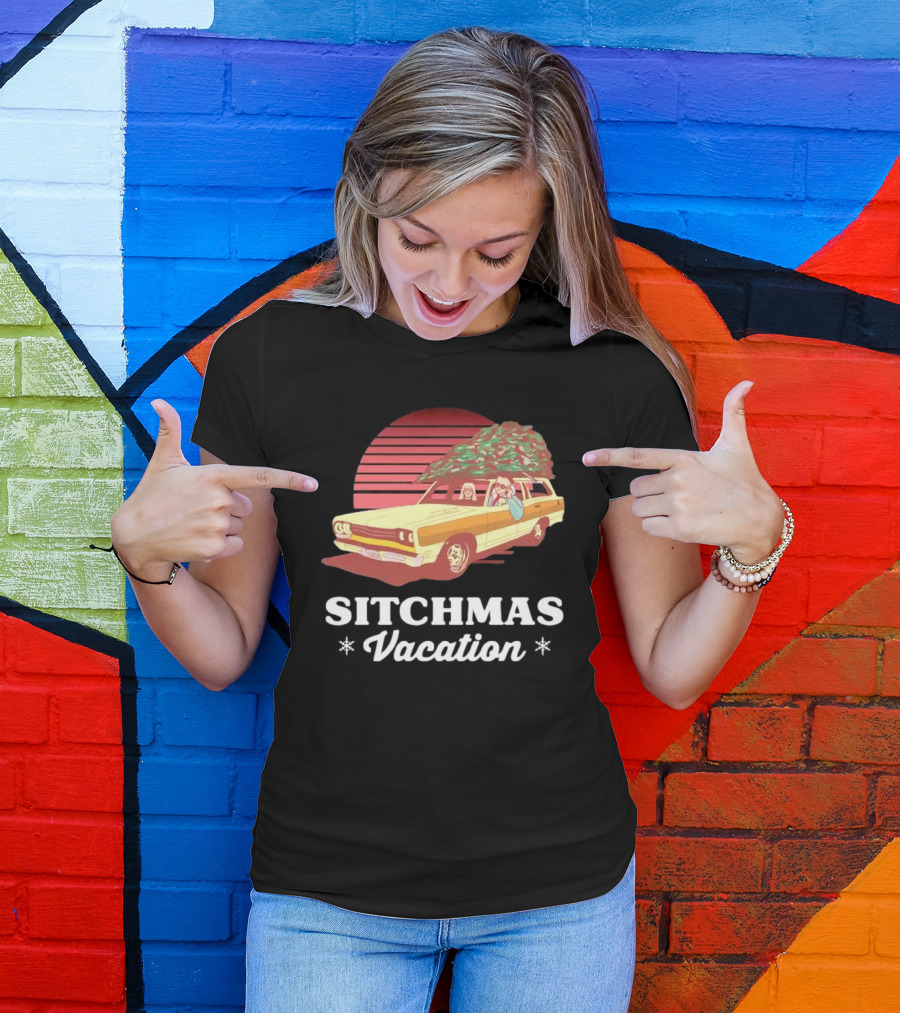 Sitchmas Vacation Retro Christmas Car Scene T-Shirt
