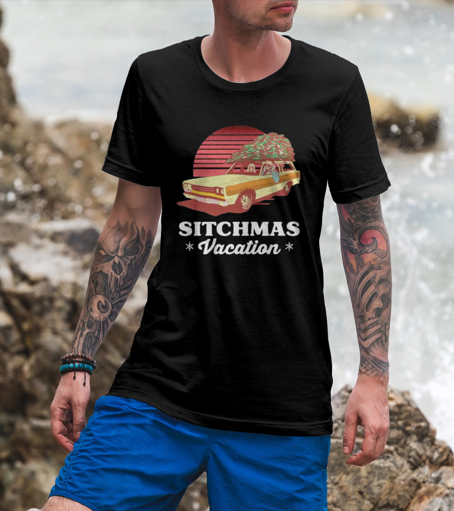 Sitchmas Vacation Retro Christmas Car Scene T-Shirt