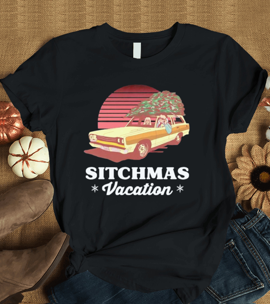 Sitchmas Vacation Retro Christmas Car Scene T-Shirt