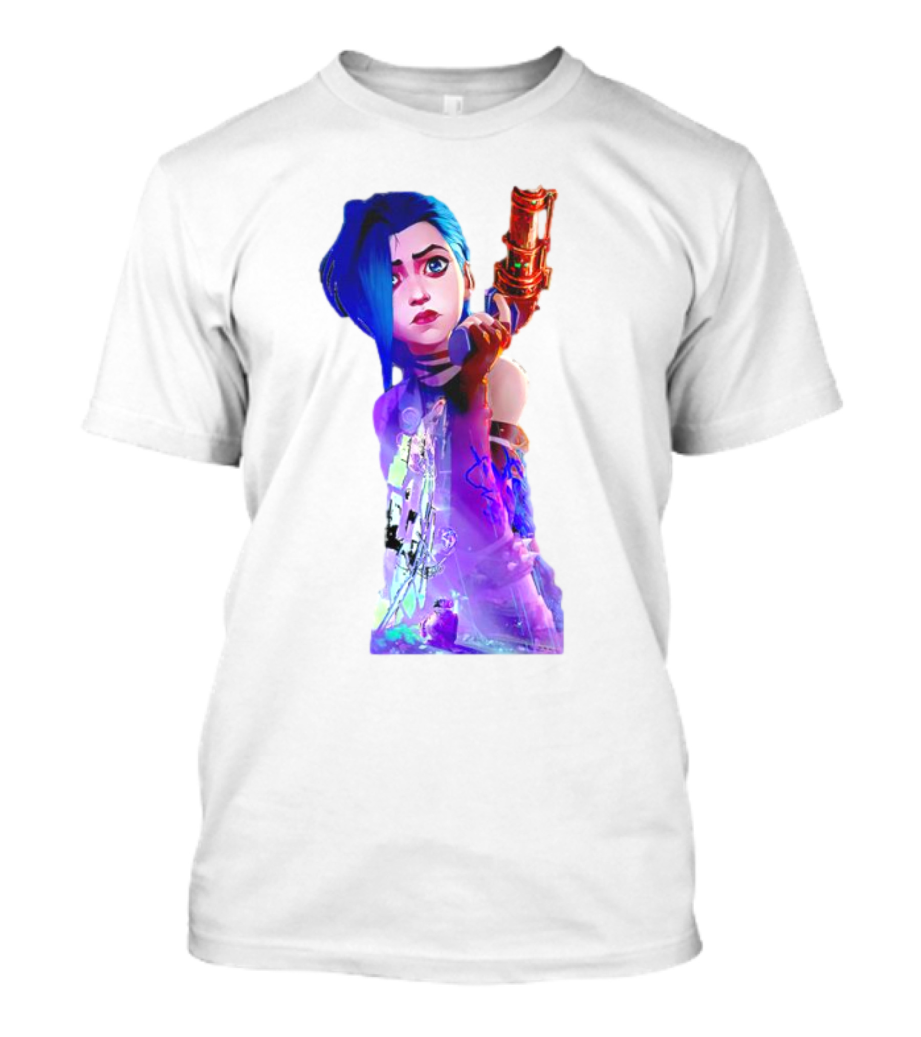 Arcane Jinx League Of Legends Character With Blue Hair And Toy Gun T-Shirt