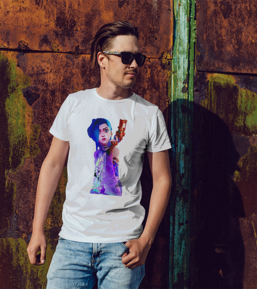 Arcane Jinx League Of Legends Character With Blue Hair And Toy Gun T-Shirt