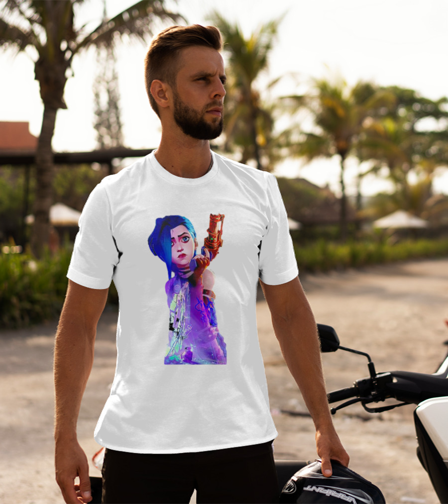 Arcane Jinx League Of Legends Character With Blue Hair And Toy Gun T-Shirt