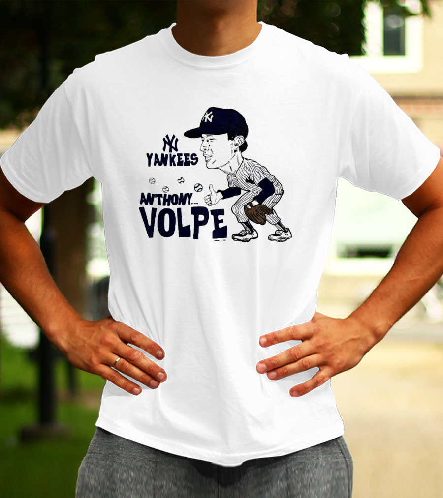 Anthony Volpe New York Yankees Caricature Baseball Player With Cap And Glove T-Shirt