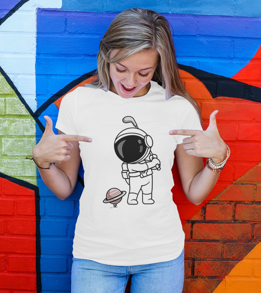 Hip Hop Astronaut Playing Golf With Saturn Chibi T-Shirt