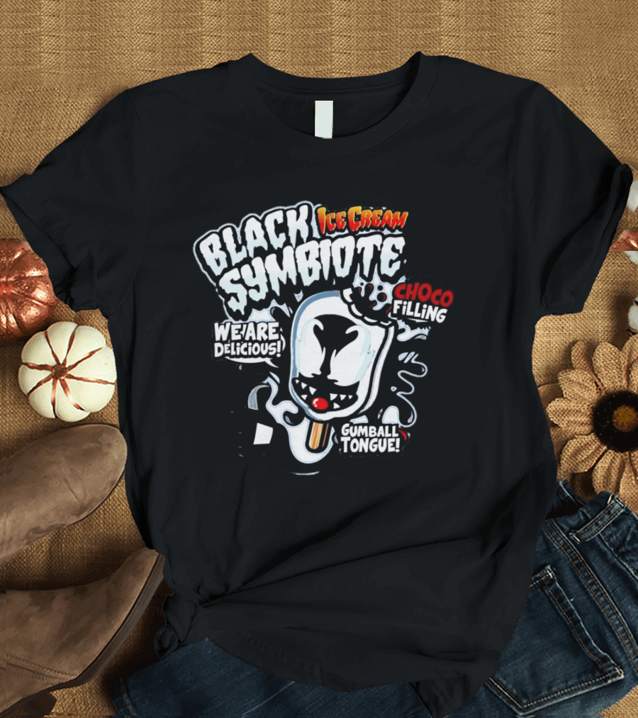Black Symbiote Ice Cream We Are Delicious Choco Filling Gumball Tongue T-Shirt