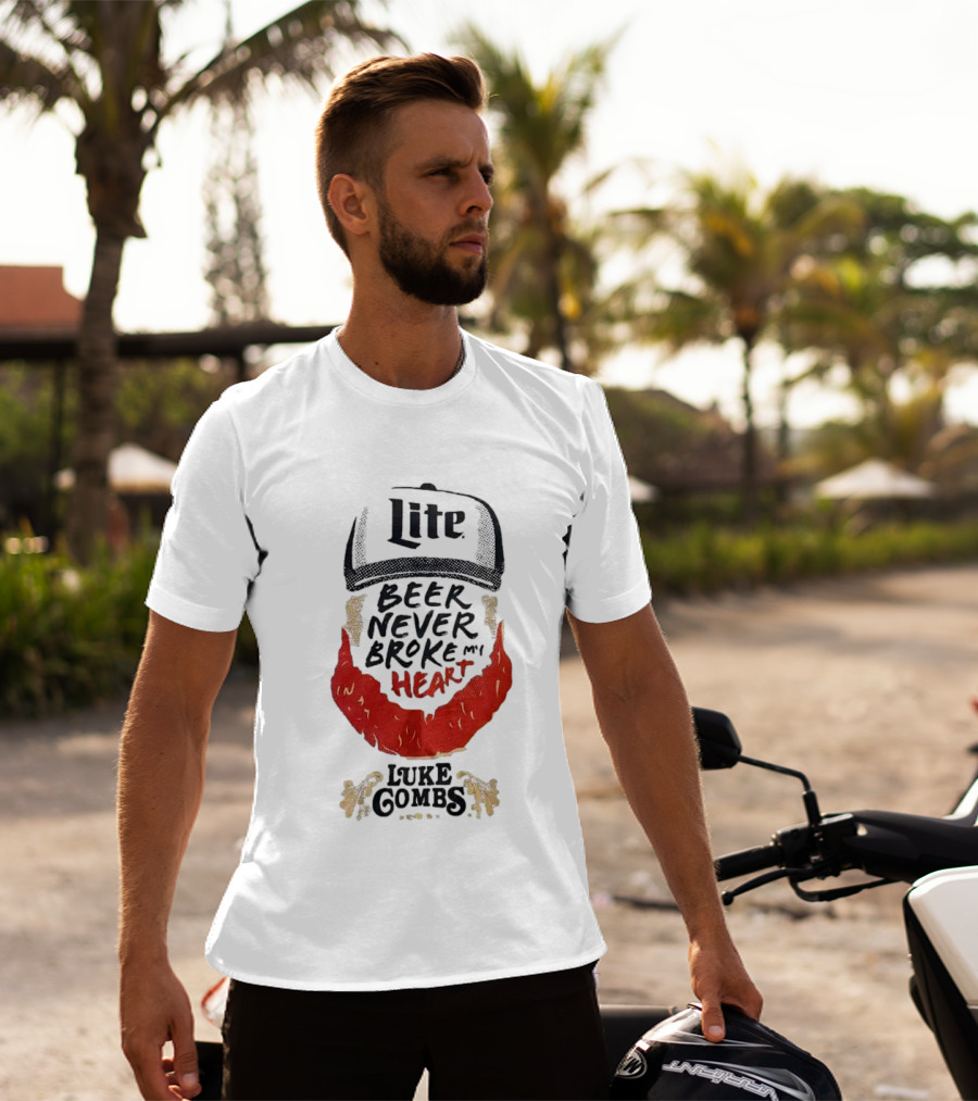 Lite Beer Never Broke My Heart Luke Combs Red Beard Hat T-Shirt