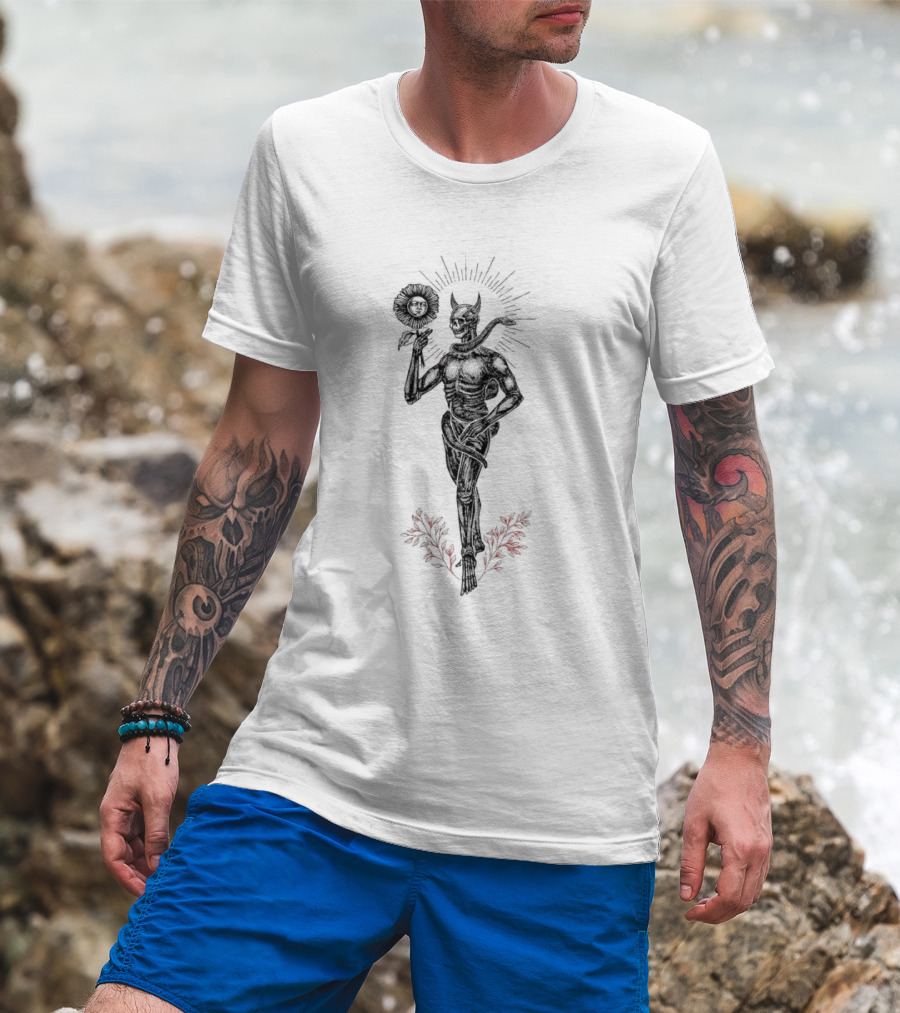 Micah Ulrich Flayed Skeletal Demon Holding Sun Mask T-Shirt