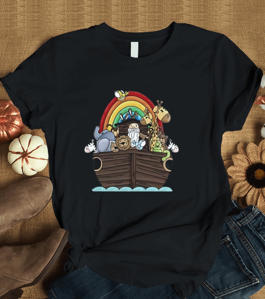 Cartoon Noah's Ark With Animals And Rainbow Infant T-Shirt