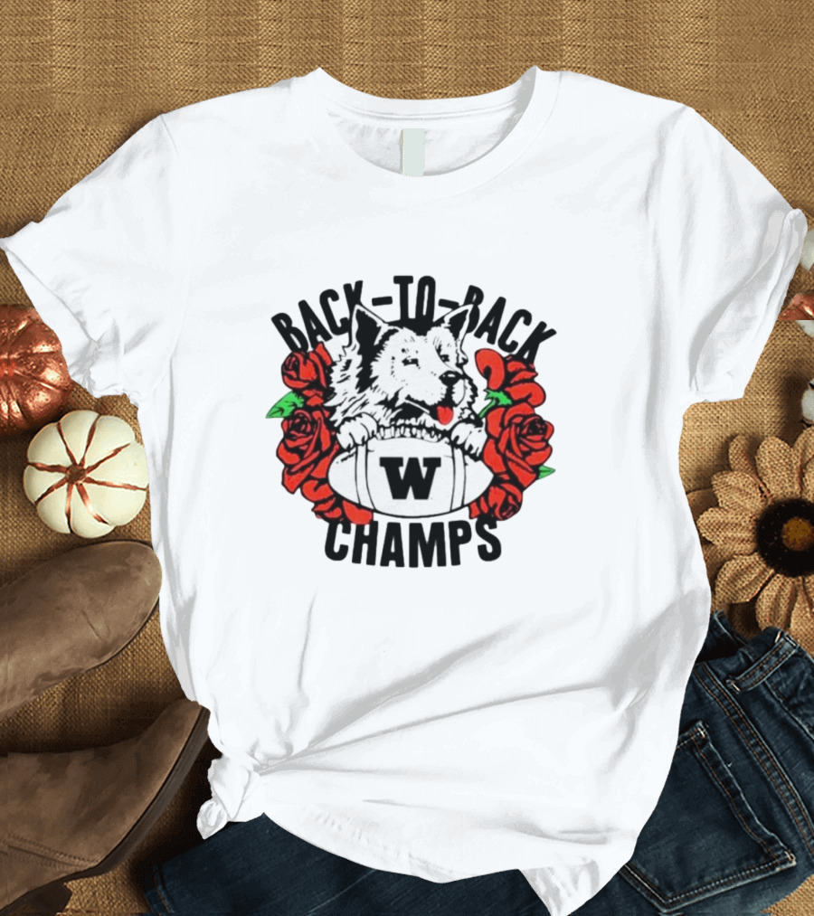 Back To Back W Champs Husky With Roses T-Shirt