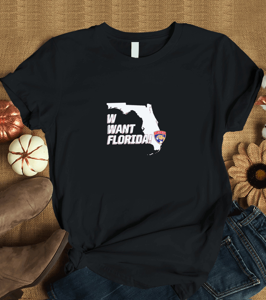 Florida Panthers W Want Florida Map T-Shirt