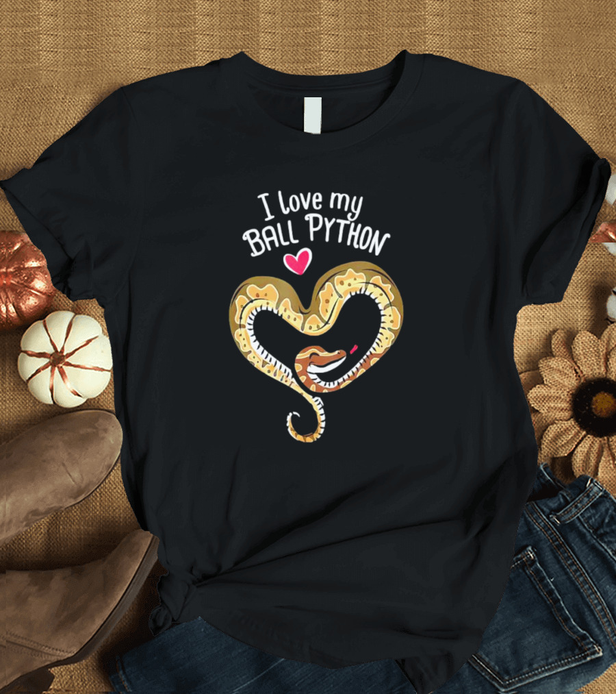 I Love My Ball Python Heart Shape With Red Heart T-Shirt