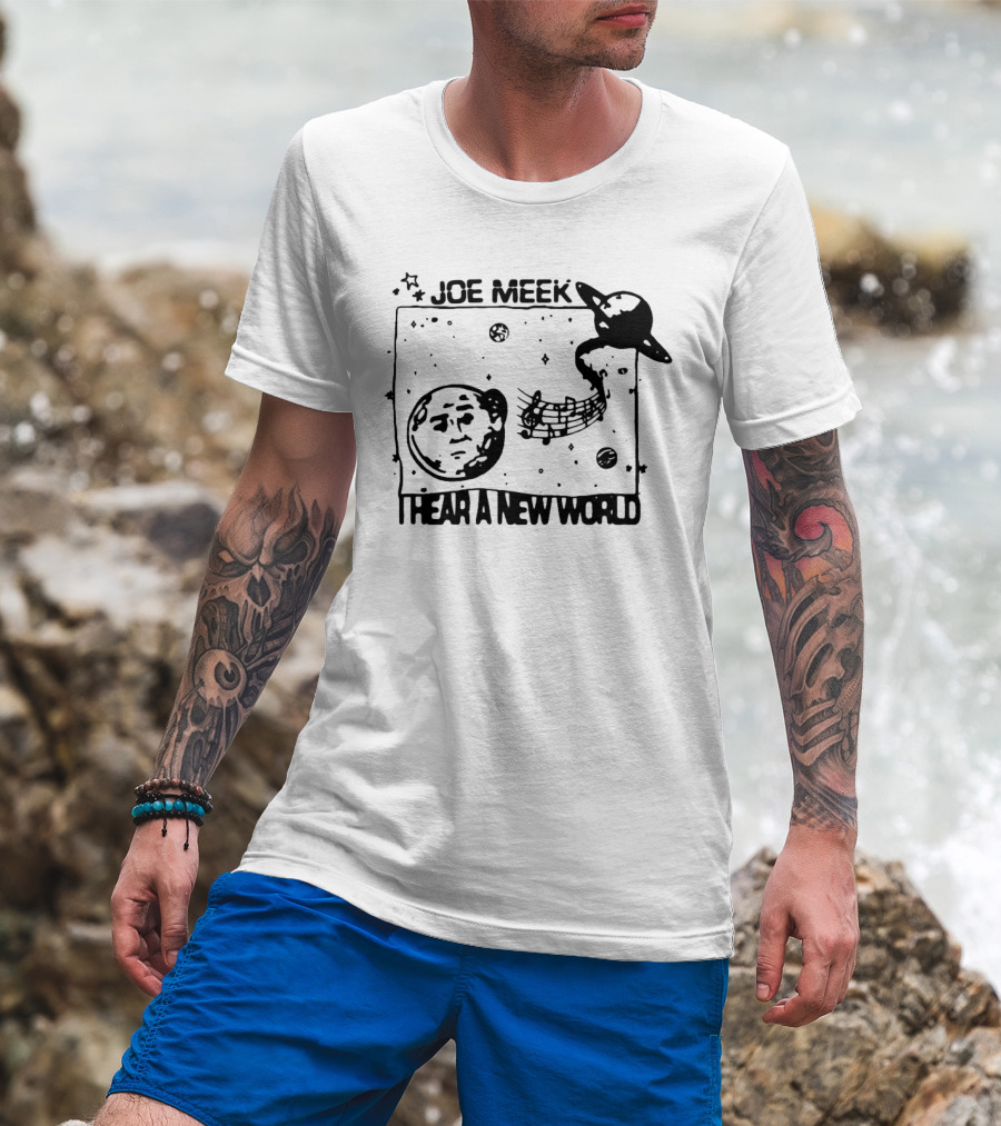 Joe Meek I Hear A New World Moon And Saturn Music Notes Space T-Shirt