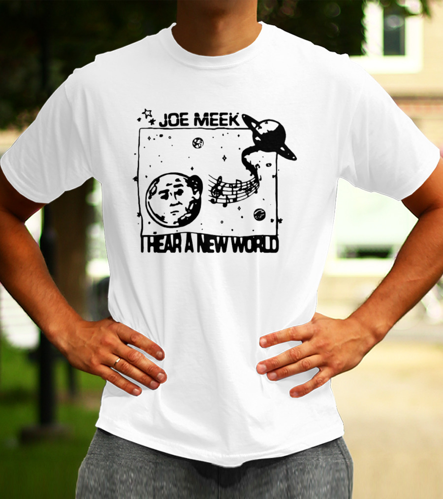 Joe Meek I Hear A New World Moon And Saturn Music Notes Space T-Shirt
