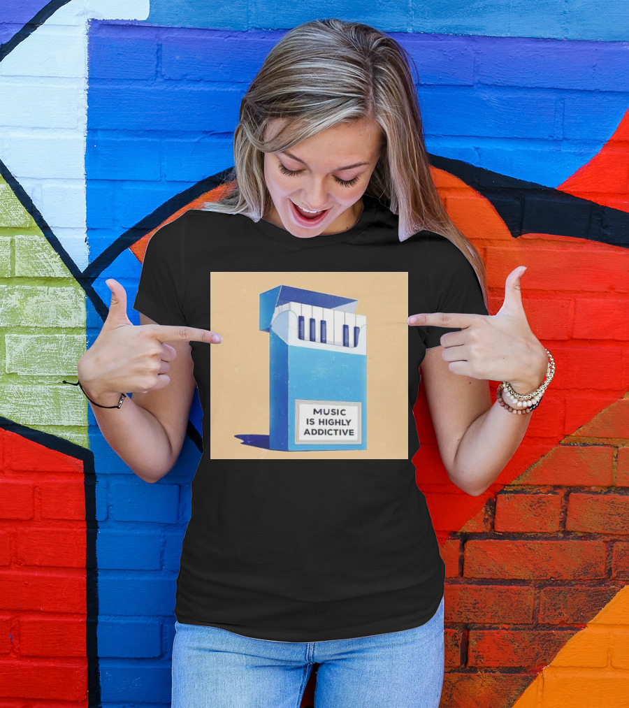 Music Is Highly Addictive Piano Cigarette Pack Visual T-Shirt